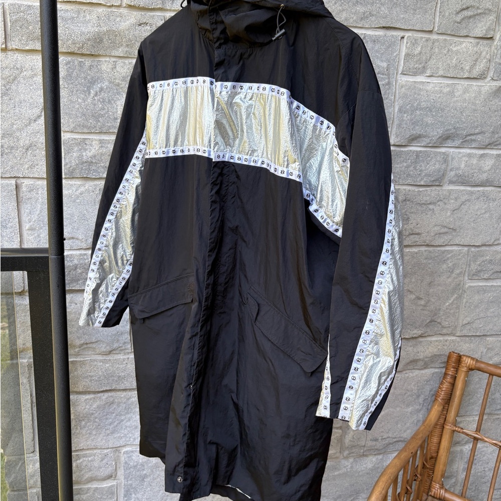 Maje Black and White Hooded Rain Jacket